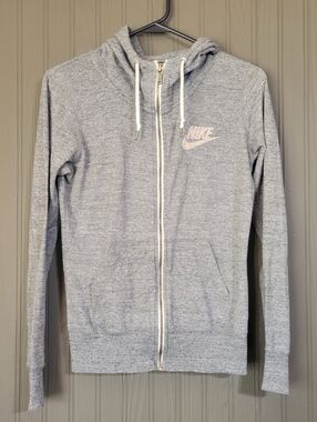 Vintage Nike Full Zip Hooded Sweatshirt Front Pockets Gray Women's Small